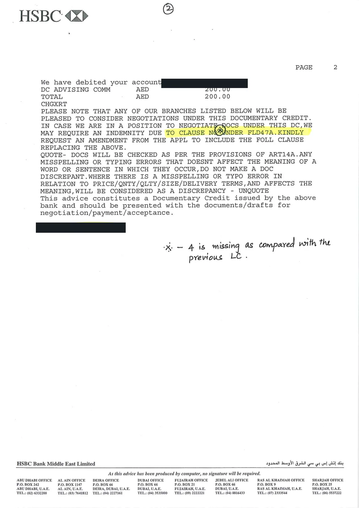 Redacted actual Taiyo Oil Mizuho LC page 2