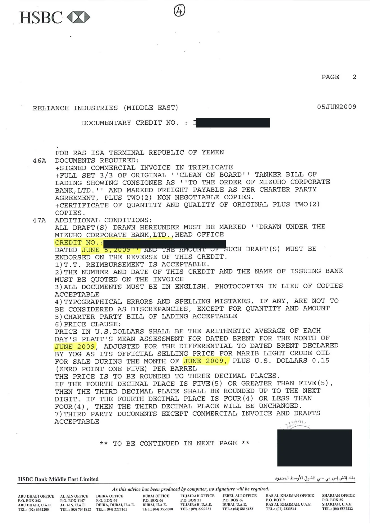 Redacted actual Taiyo Oil Mizuho LC page 4